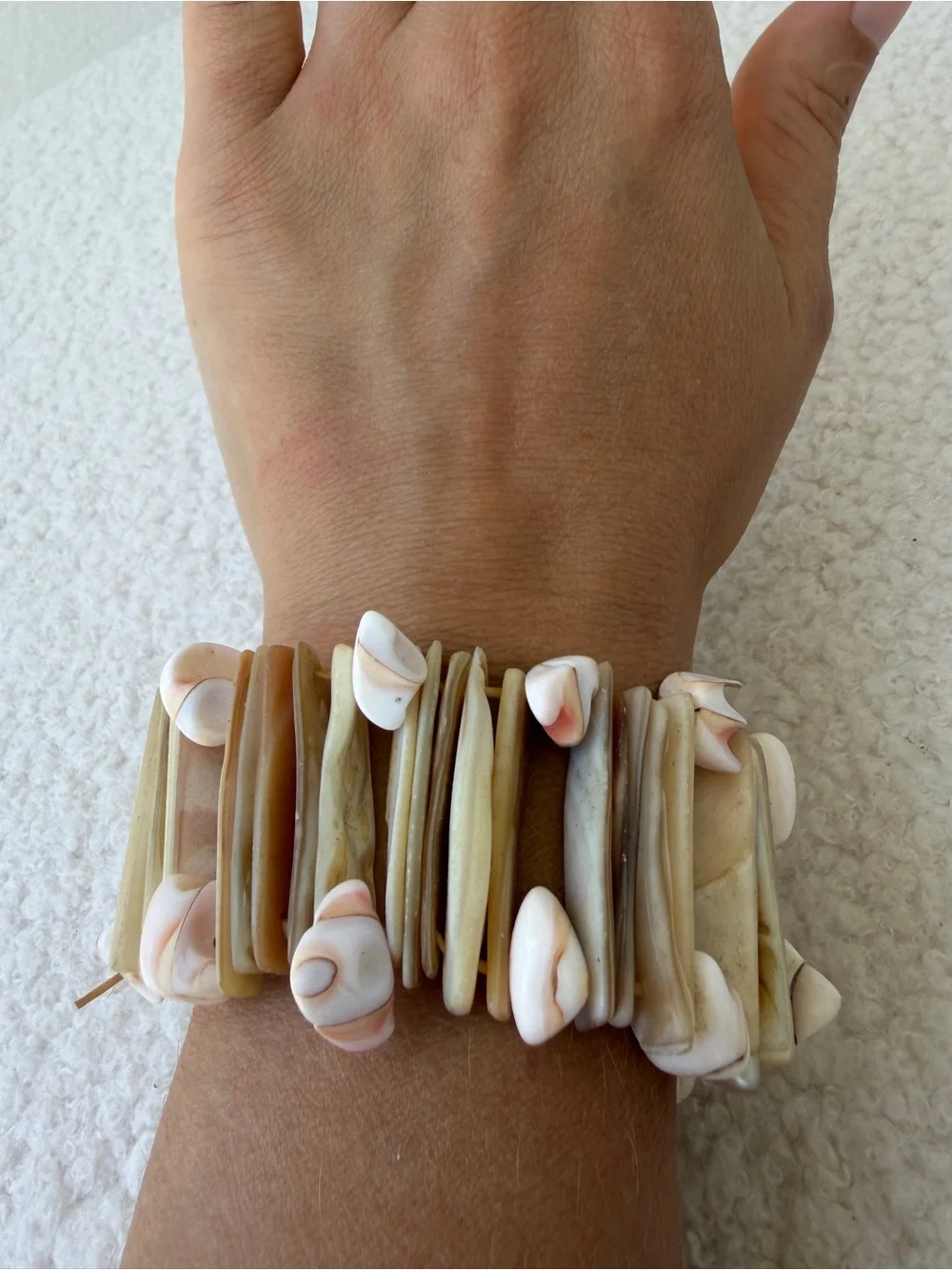 Vintage Mother of Pearl & Conch Shell Statement Cuff Bracelet